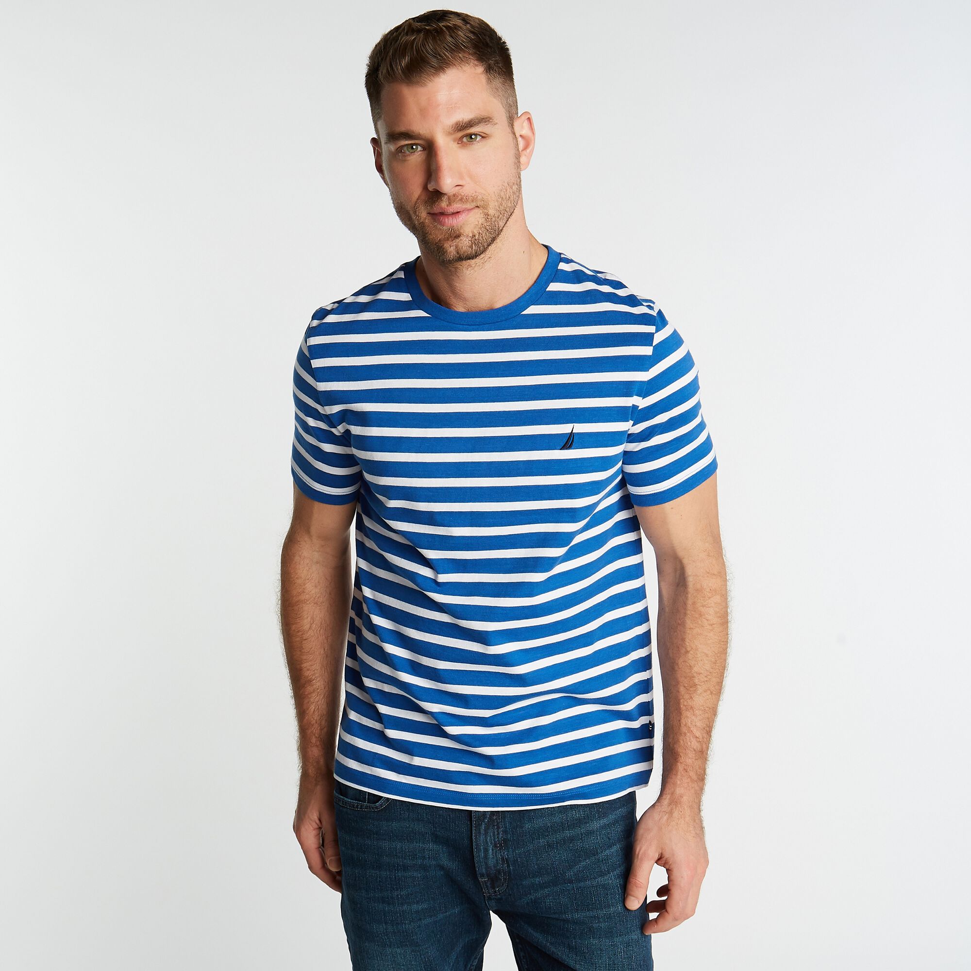 STRIPED BRAND ICON T-SHIRT,Windsurf Blue,large