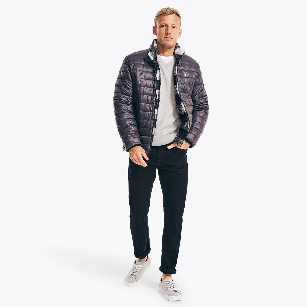 FLEECE-LINED PUFFER JACKET,Mist Heather,large