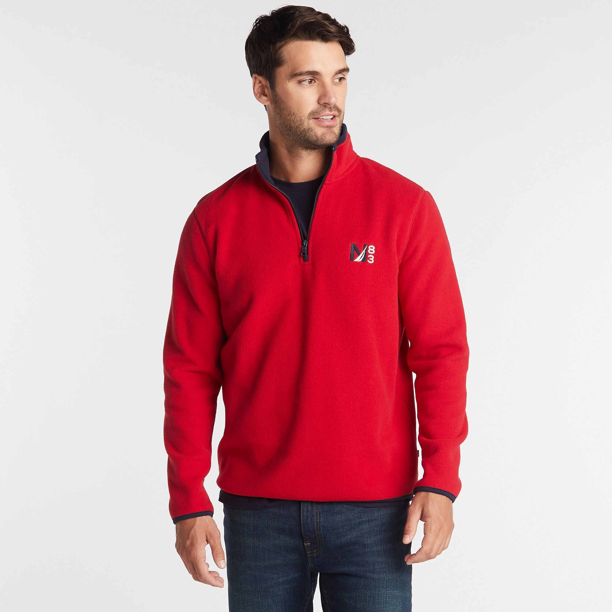 BIG & TALL QUARTER ZIP NAUTEX FLEECE PULLOVER,Nautica Red,large