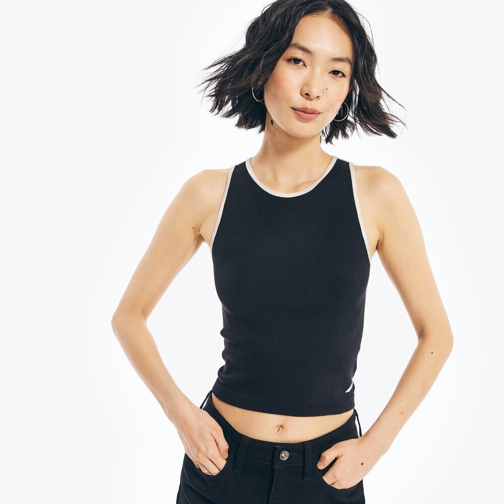 SEAMLESS RIBBED TANK,True Black,large