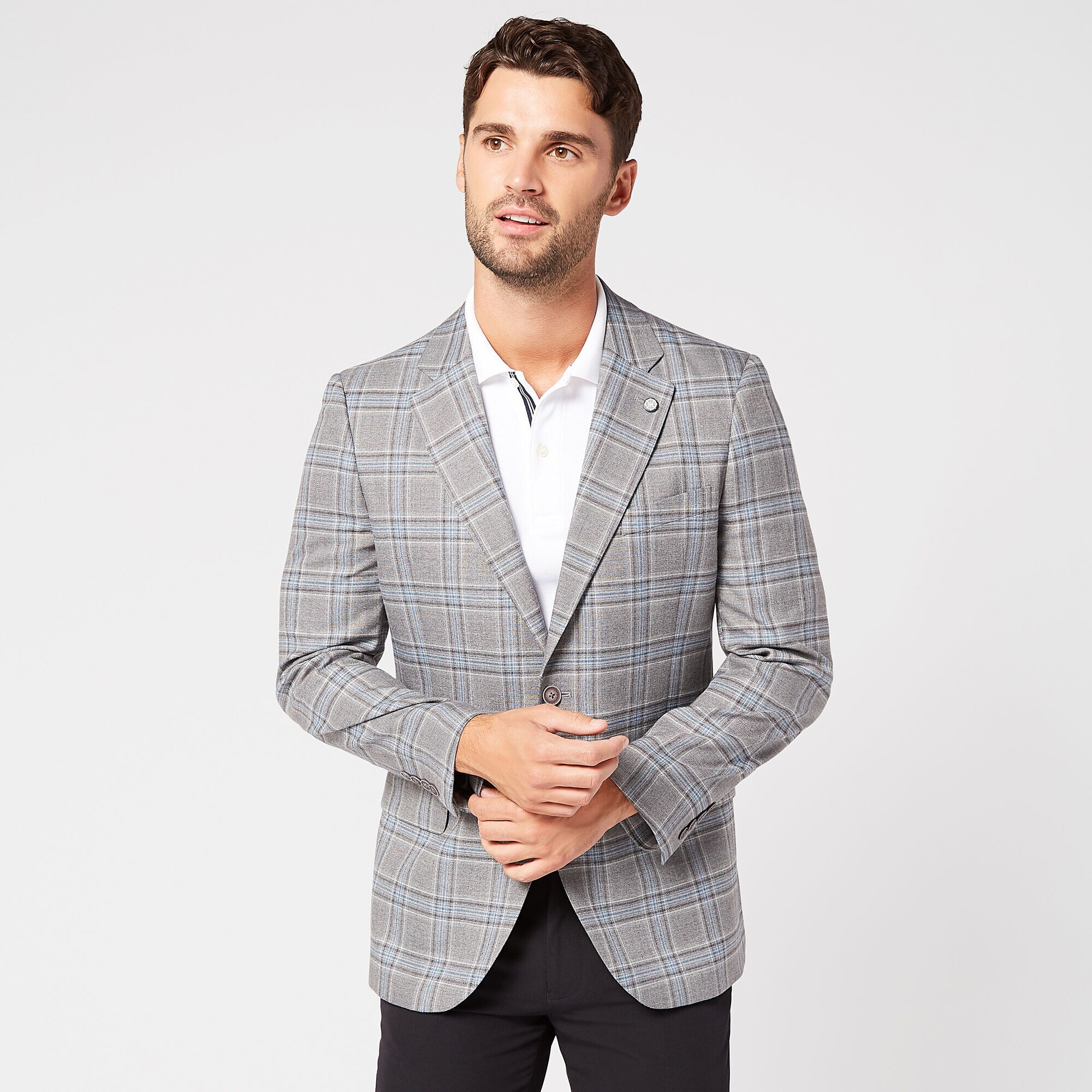 BRANFORD PLAID BLAZER IN LIGHT GREY,Rust,large