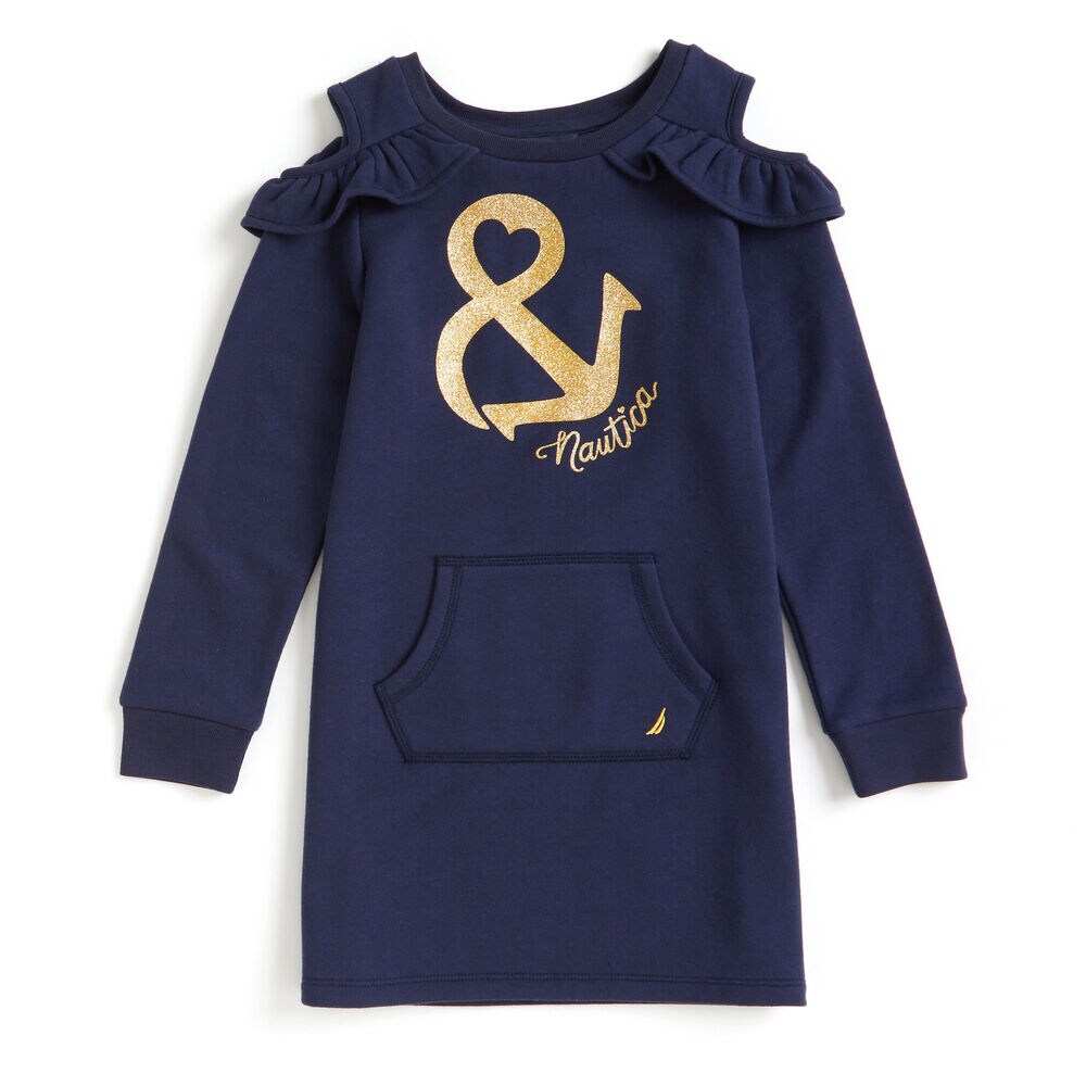 Girls' Anchor Ampersand Sweatshirt Dress,Navy,large