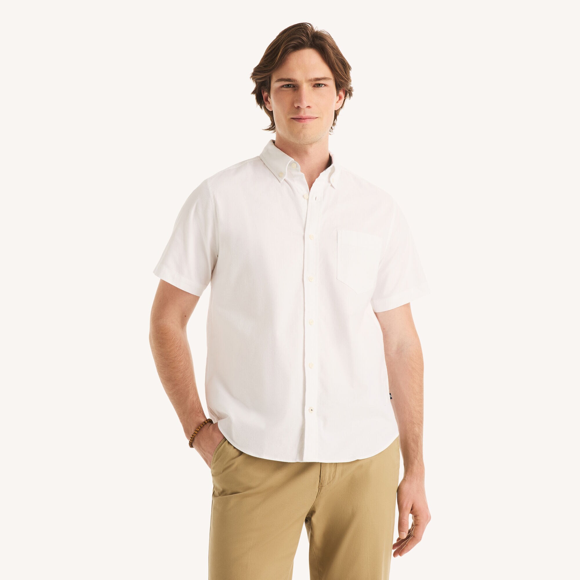 Short-Sleeve Classic Fit Oxford Shirt,Bright White,large