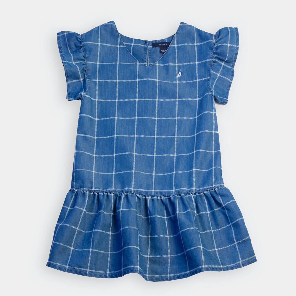 LITTLE GIRLS' WINDOWPANE CHAMBRAY DRESS (4-7),Light Tide Water Wash,large