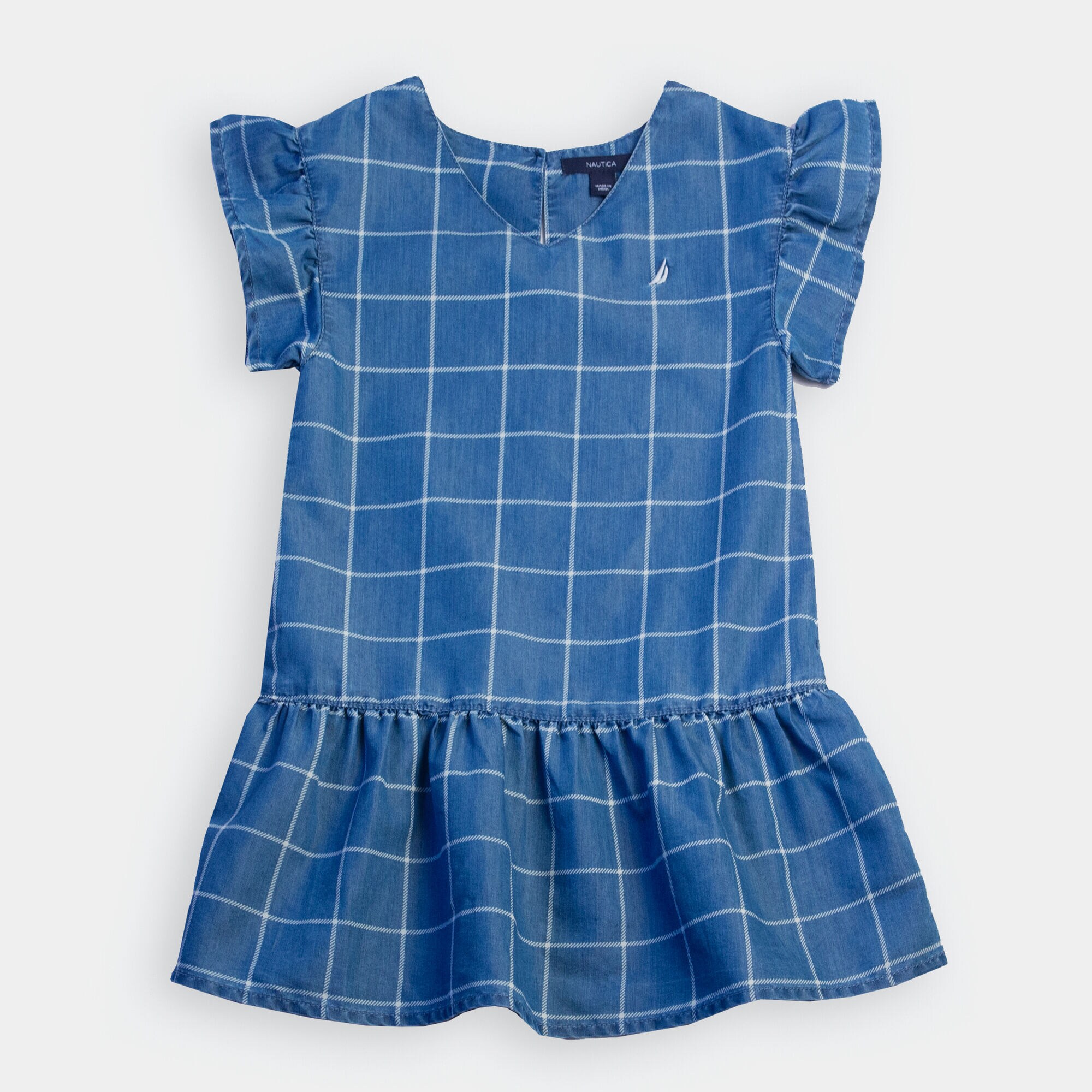 LITTLE GIRLS' WINDOWPANE CHAMBRAY DRESS (4-7),Light Tide Water Wash,large