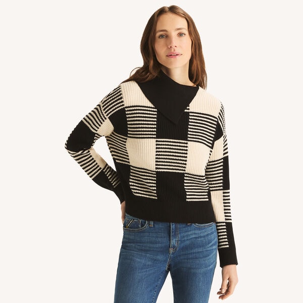 Buffalo Check Split Turtle-Neck Sweater