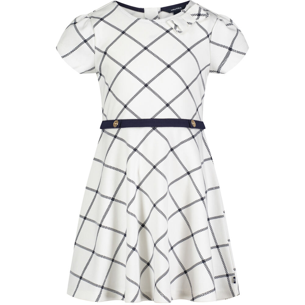 Girls' Plaid Fit & Flare Dress (7-16),Egret,large