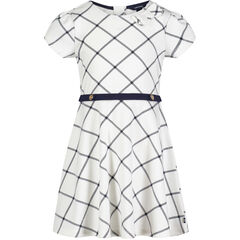 Girls' Plaid Fit & Flare Dress (7-16),Egret,large