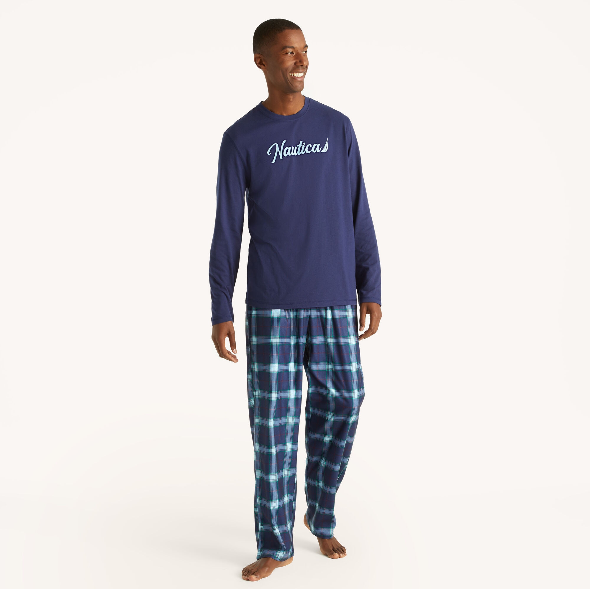 Men's Family Plaid Pajama Set,Admiral Blue,large