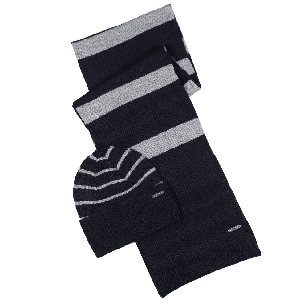 STRIPED THERMAL HAT AND SCARF SET,Bolt Blue,large