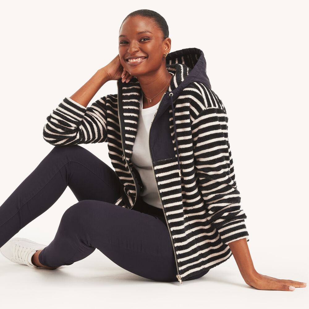 Quarter-Zip Striped Hoodie,Navy,large