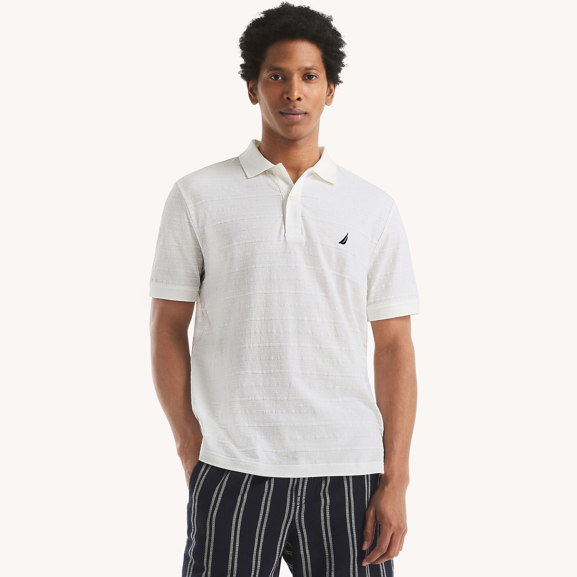 Classic Fit Shadow Stripe Polo,Sail White,large
