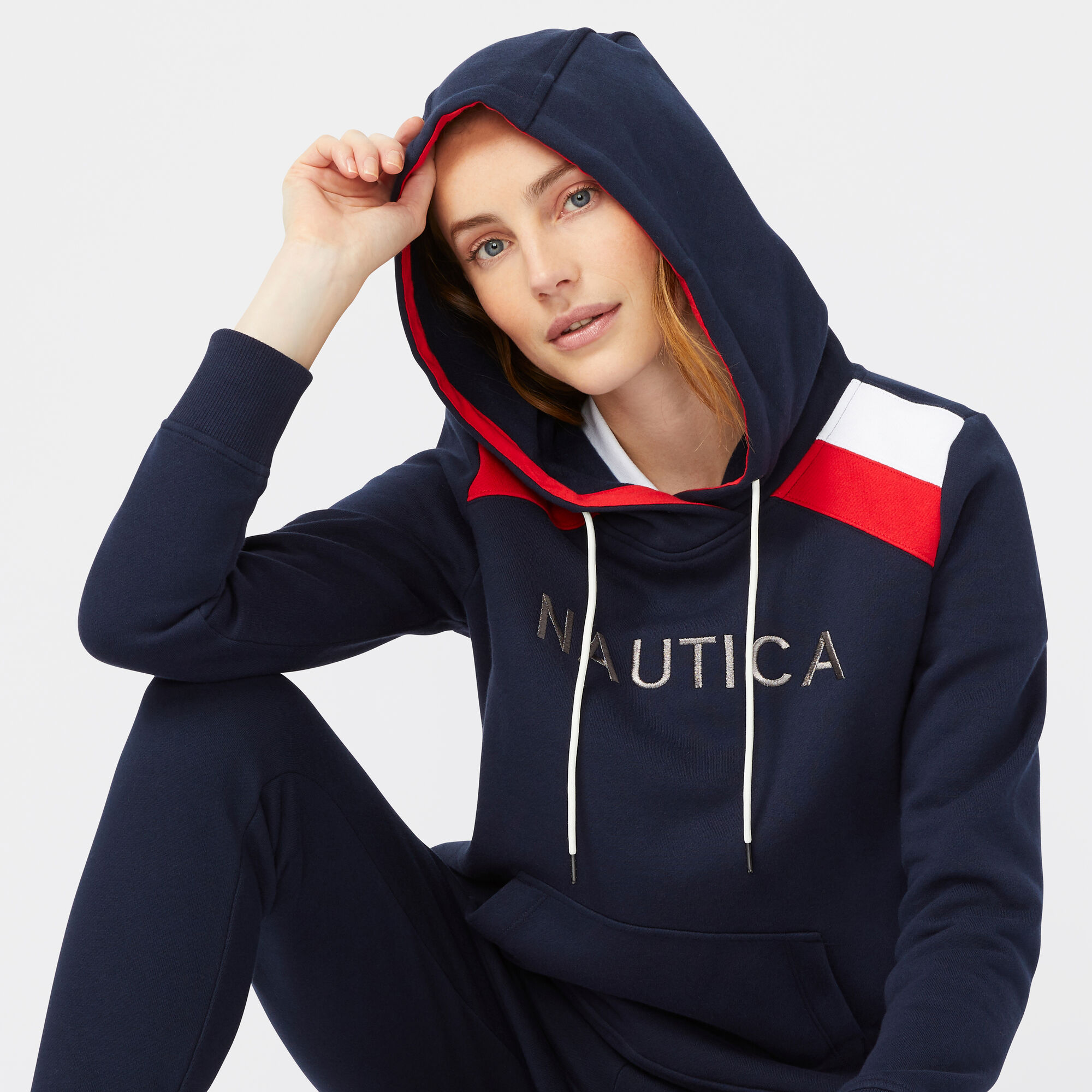 STRIPE SHOULDER LOGO PULLOVER HOODIE,Stellar Blue Heather,large