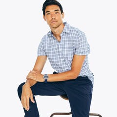 NAVTECH TRIM FIT PLAID SHIRT,Bright White,large