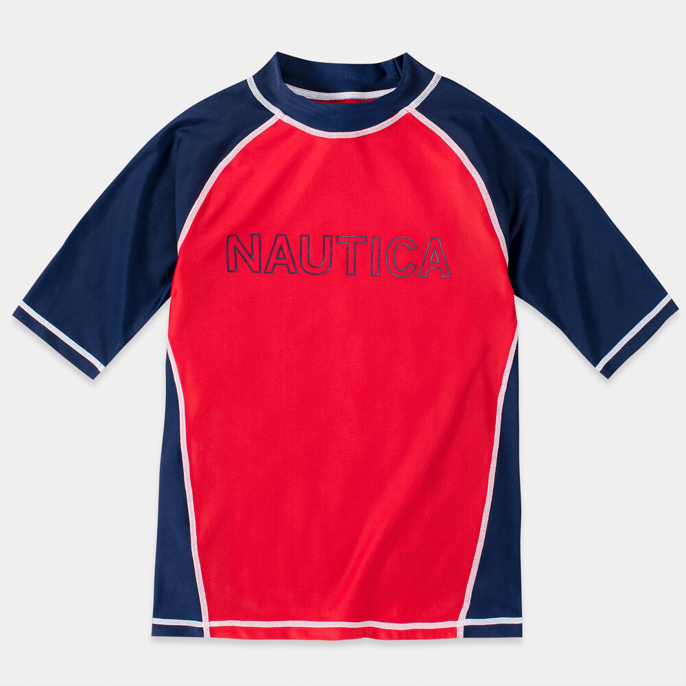 BOYS' HARRISON LOGO RASHGUARD (8-20),Melonberry,large