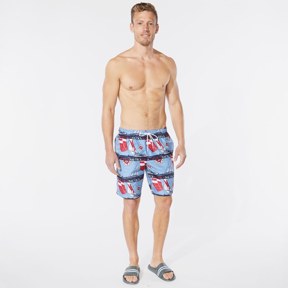 8" SAILING PRINT SWIM,Riviera Blue,large