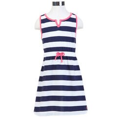 Girls' Striped Sleeveless Dress (8-16) ,Navy,large