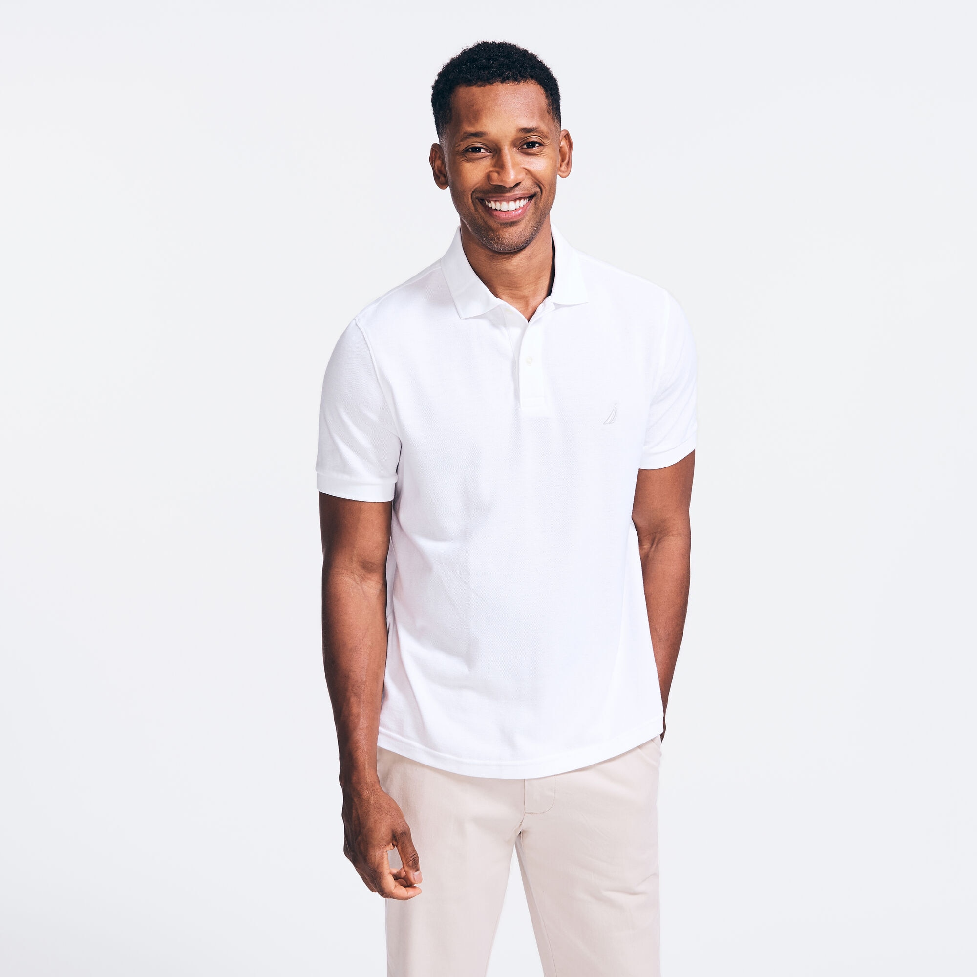 Classic Fit Deck Polo,Bright White,large