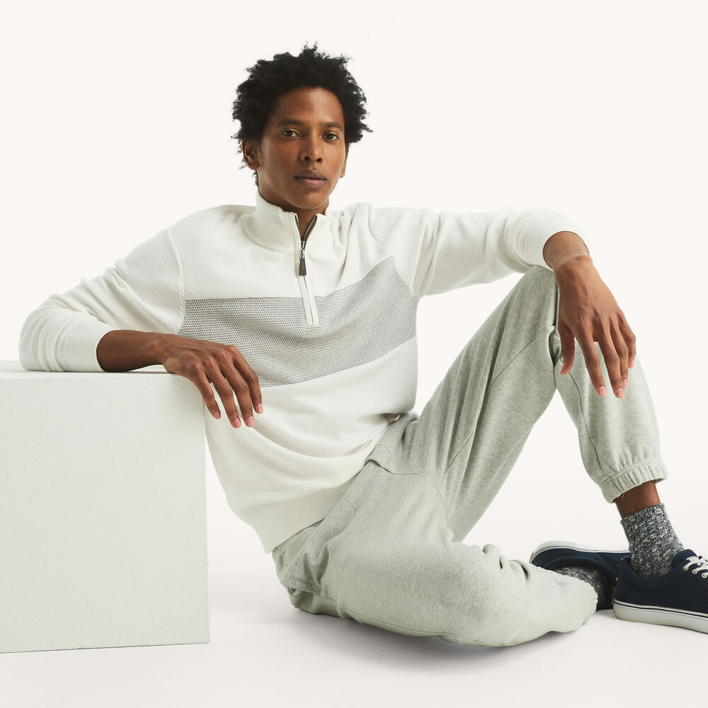 Colorblock Quarter-Zip Sweater,Sail White,large