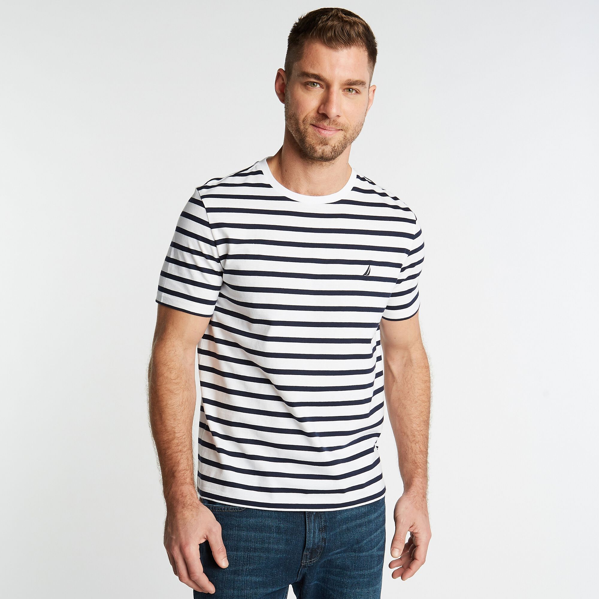 STRIPED BRAND ICON T-SHIRT,Bright White,large