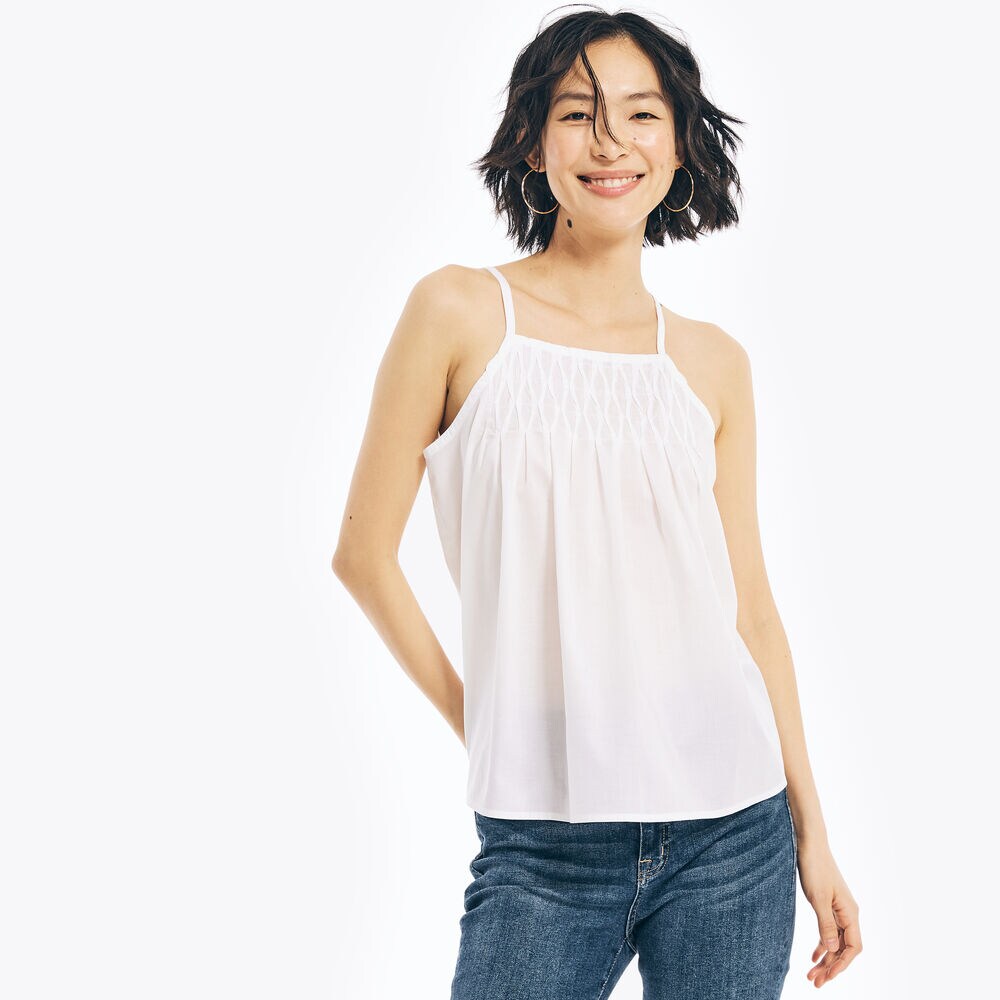 LATTICE PINTUCK TANK TOP,Bright White,large