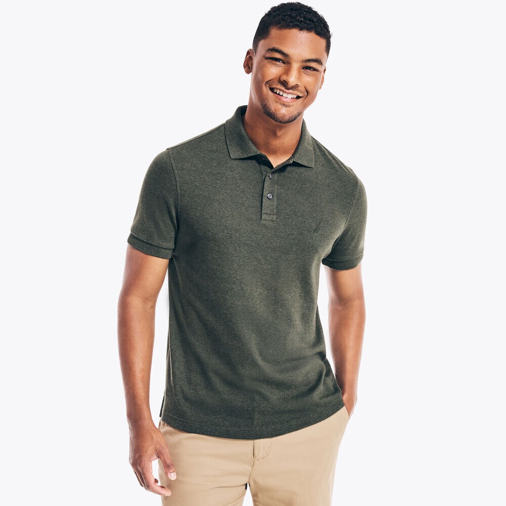 SLIM FIT HEATHERED INTERLOCK POLO,Mack Green,large