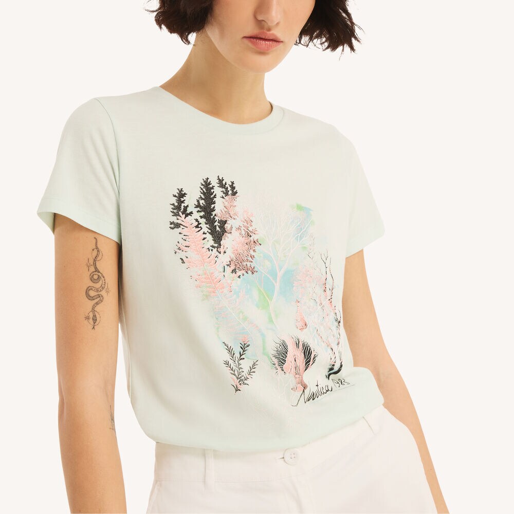 Sustainably Crafted Nautica Coral Graphic T-Shirt,Green Tea,large