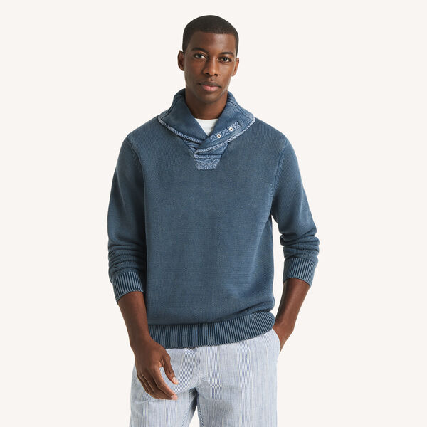 Stonewashed Shawl Collar Sweater