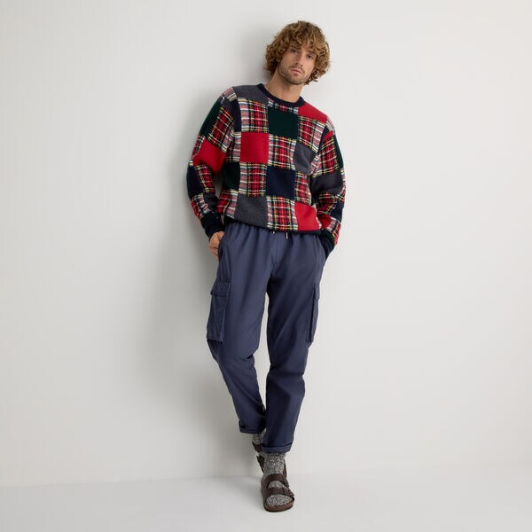 Patchwork Jacquard Crewneck Sweater