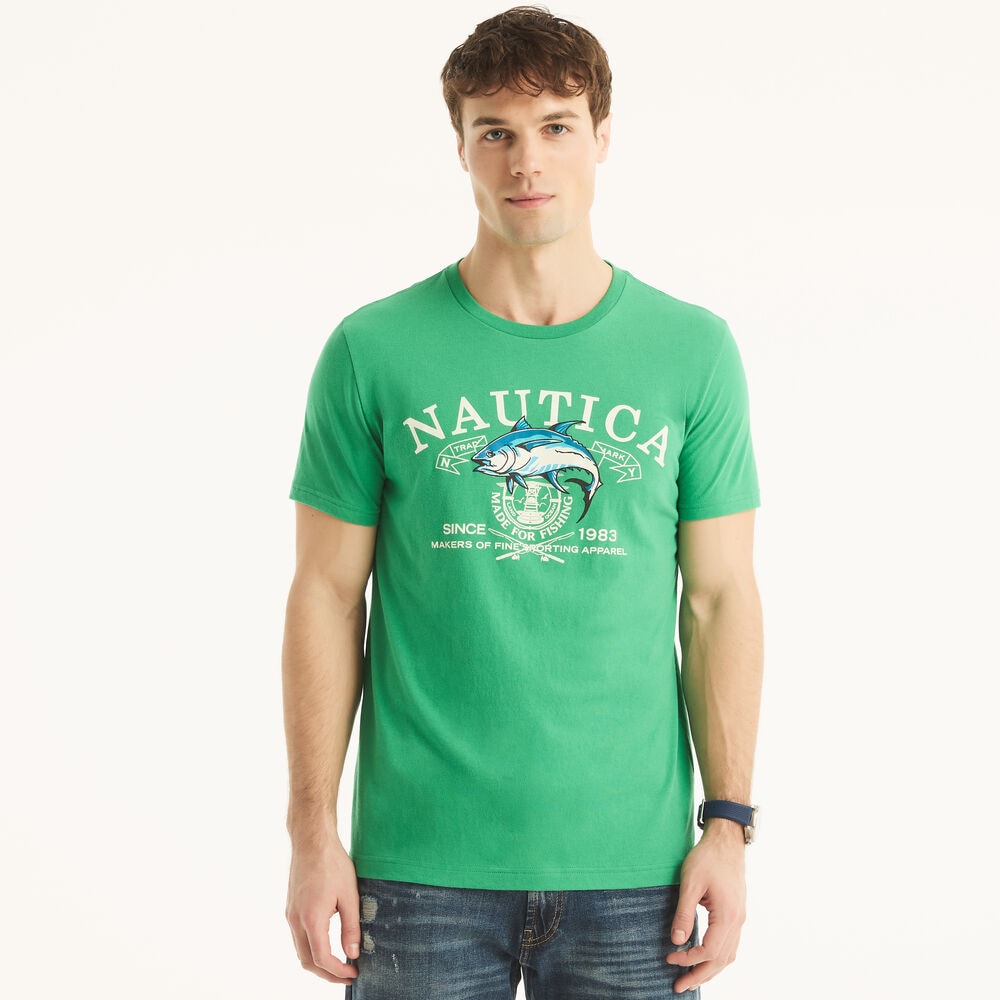 Made For Fishing Graphic T-Shirt,Wave Green,large