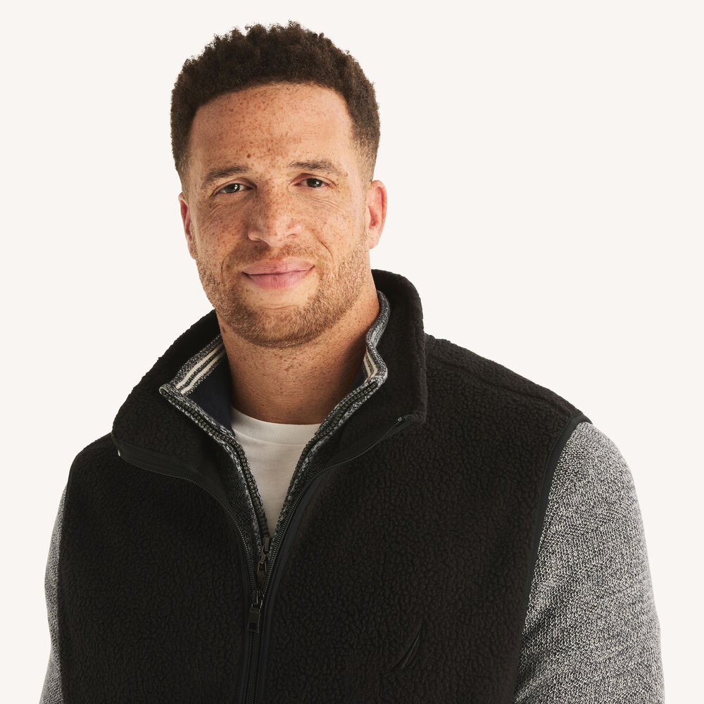 Big & Tall Faux Shearling Full-Zip Mixed Media Vest