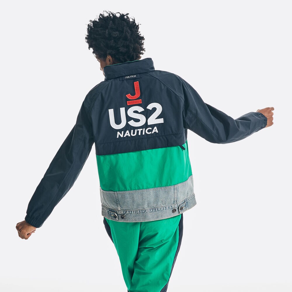 REISSUE COLORBLOCK DENIM-MIX JACKET,Navy,large