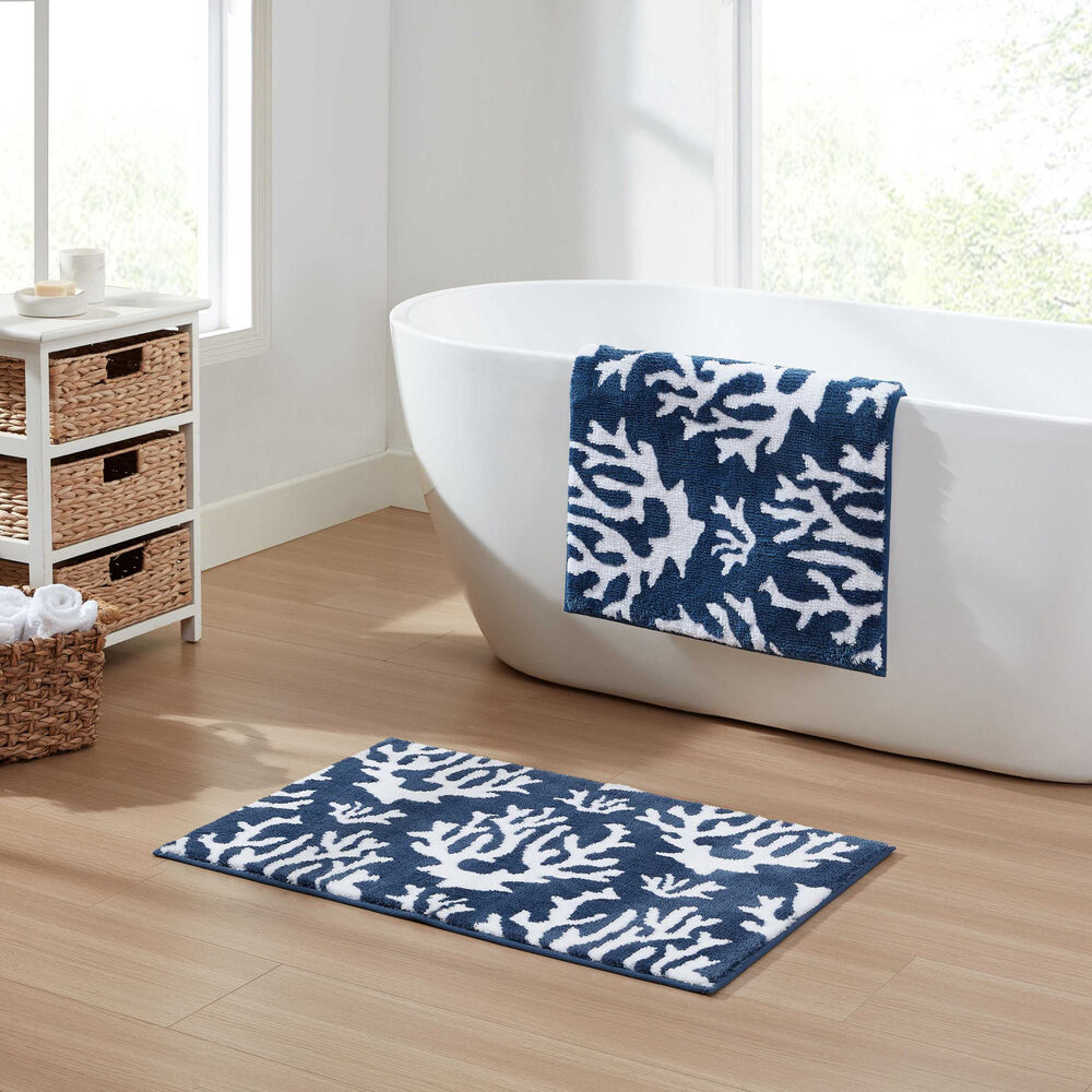 Coral Waterway Blue Bath Rug Set,Classic Blue,large