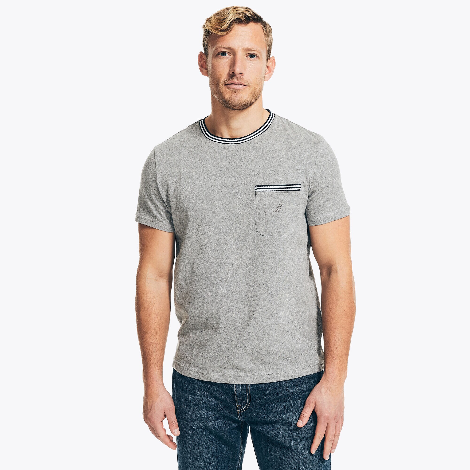 CREWNECK POCKET T-SHIRT,Stone Grey Heather,large