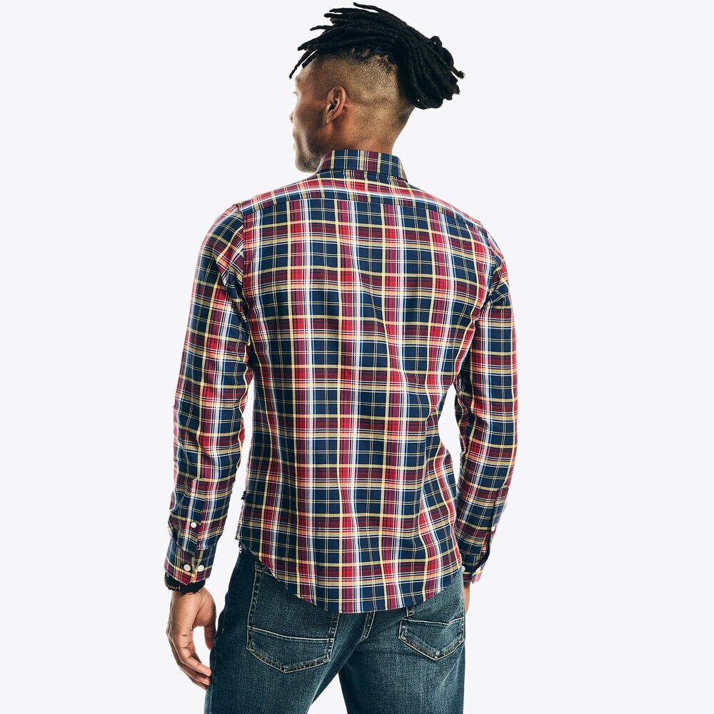 Slim Fit Wrinkle-Resistant Plaid Wear To Work Shirt,Peacoat,large