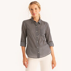 Printed Button-Up Shirt,Navy,large