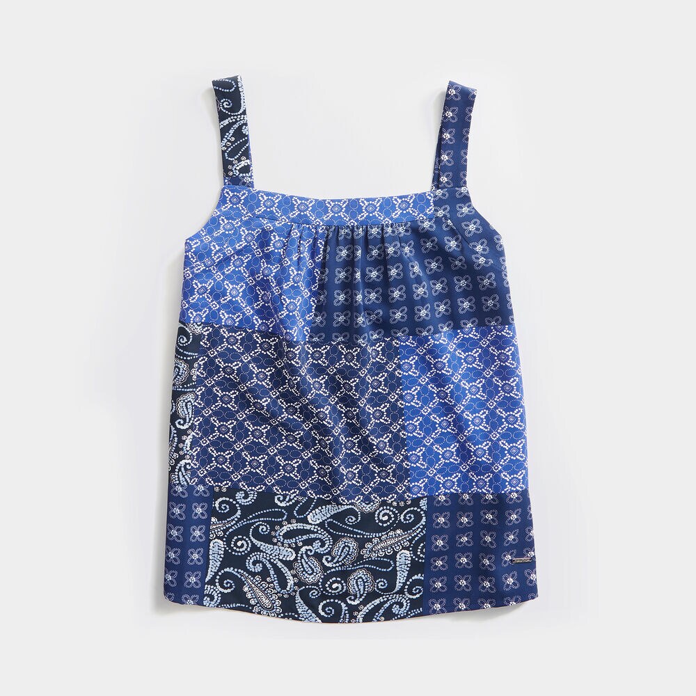 BATIK MIX PRINT SLEEVELESS TOP,Blue Depths,large