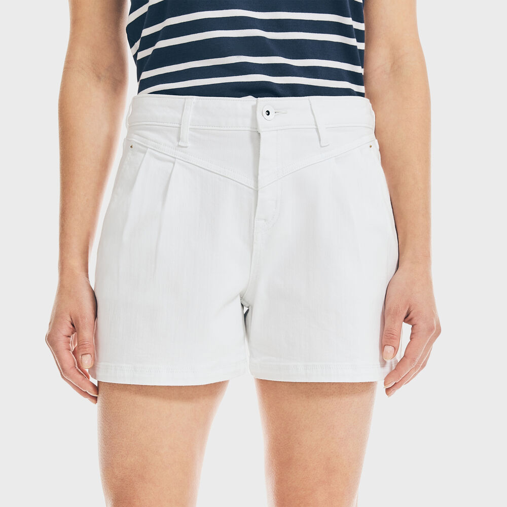 4" NAUTICA JEANS CO. HIGH-WAIST PLEATED DENIM SHORT,Shell,large