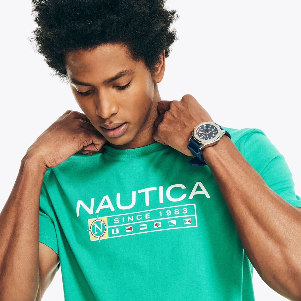 SUSTAINABLY CRAFTED LOGO GRAPHIC T-SHIRT,Dark Dill,large