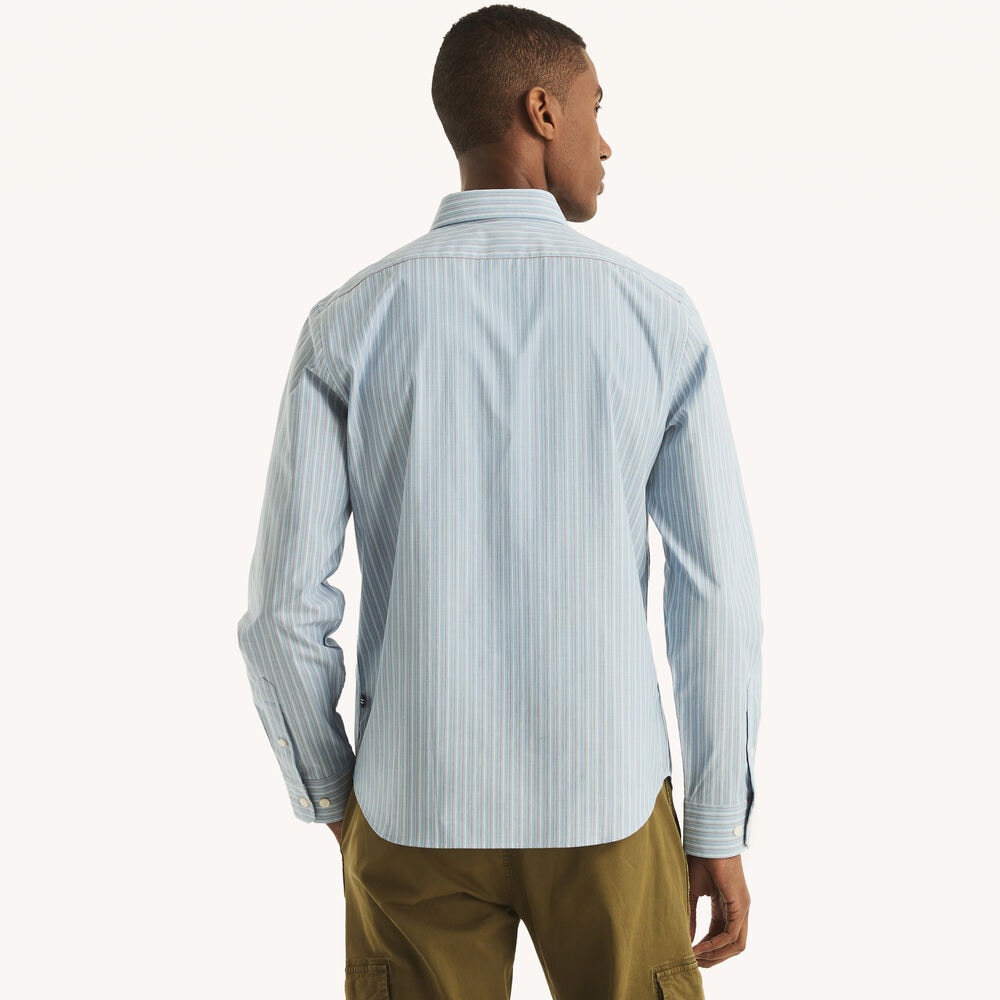 Slim Fit Wrinkle-Resistant Striped Shirt,Riviera Blue,large