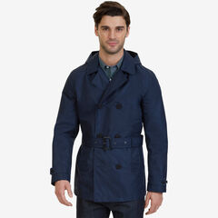 Coated Lightweight Hooded Peacoat,True Navy,large