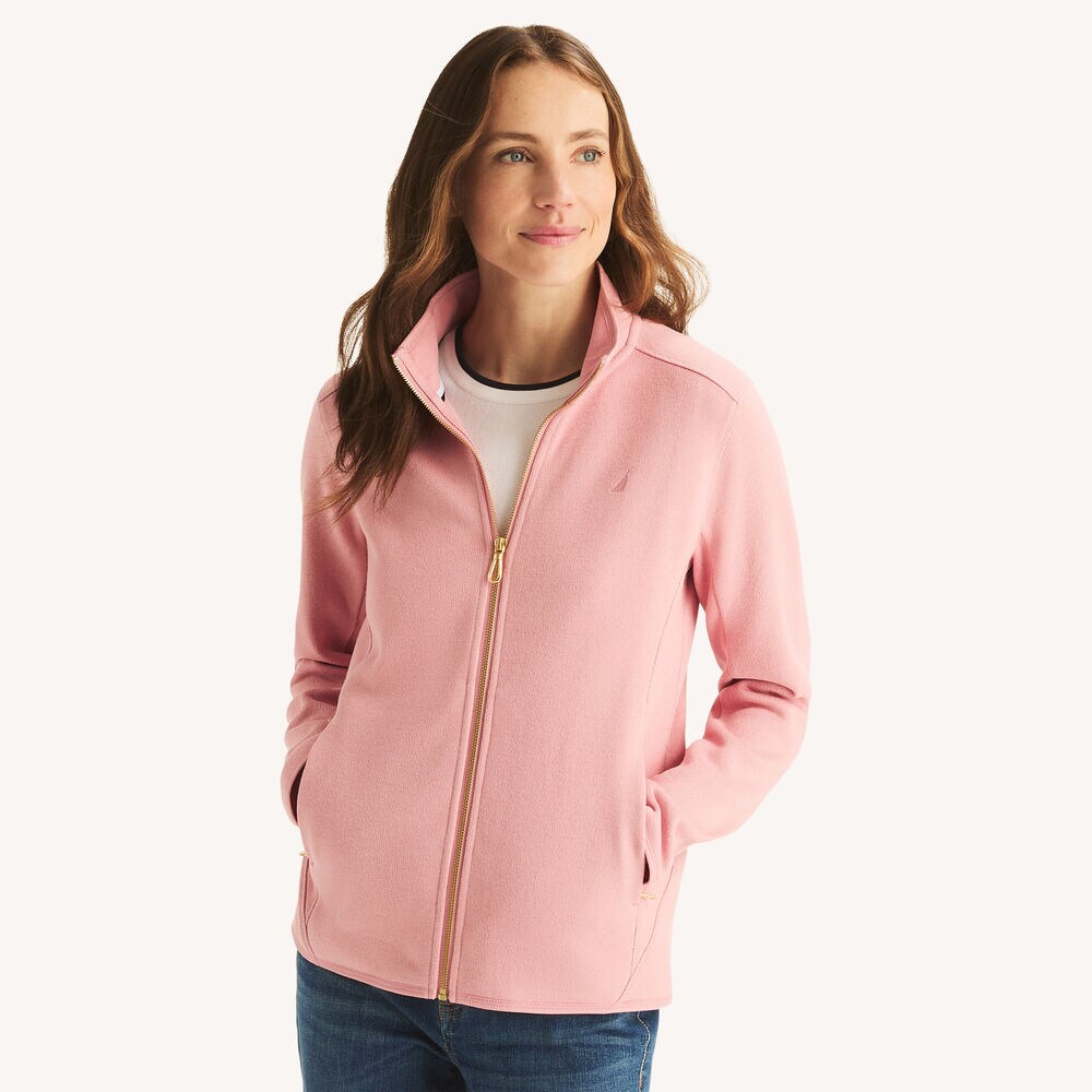 Mock-Neck Fleece Full-Zip Jacket,Sunguard Red,large