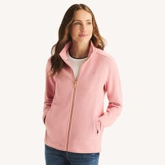 Mock-Neck Fleece Full-Zip Jacket,Sunguard Red,large