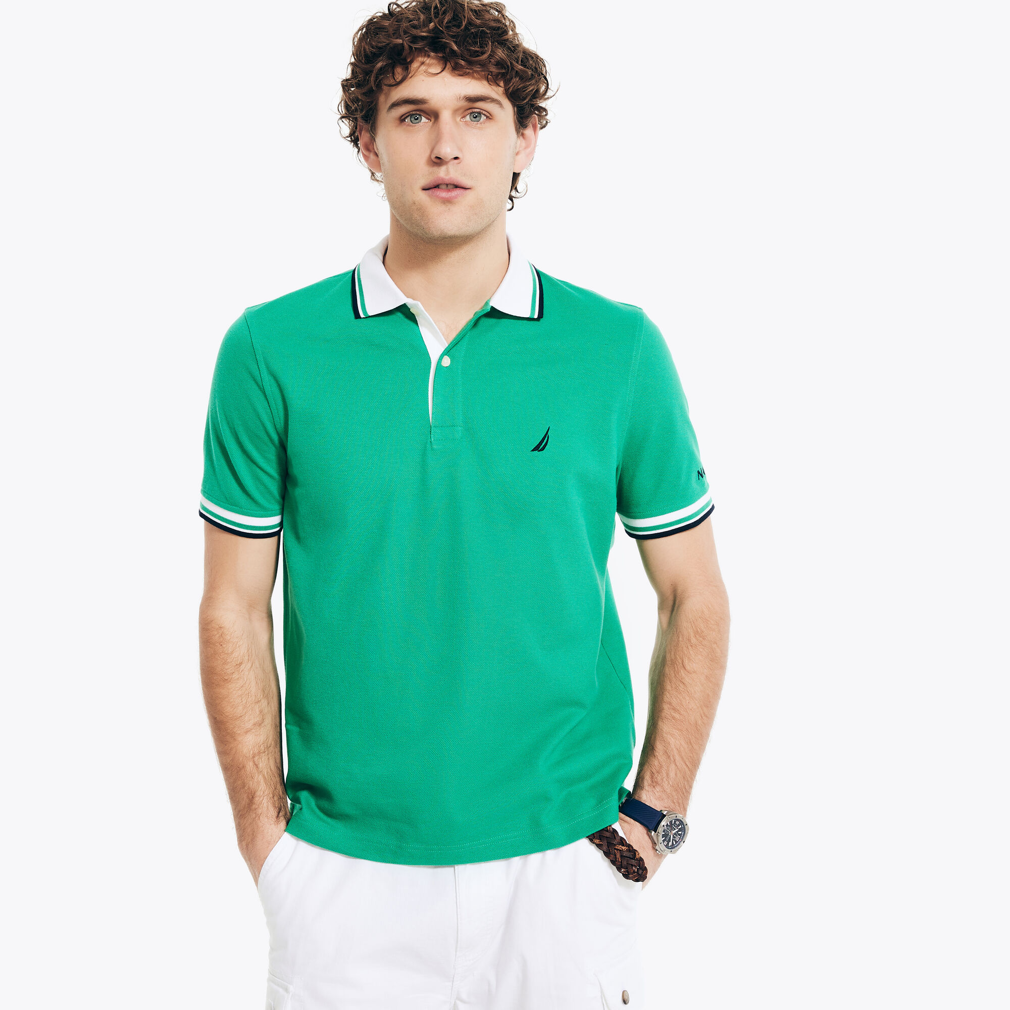 CLASSIC FIT SOLID POLO,Dark Dill,large