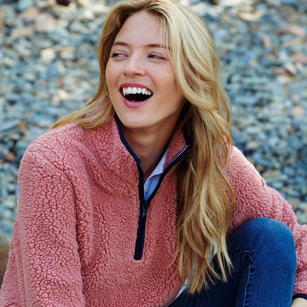 SHERPA QUARTER-ZIP FLEECE PULLOVER,Sunset Pink,large