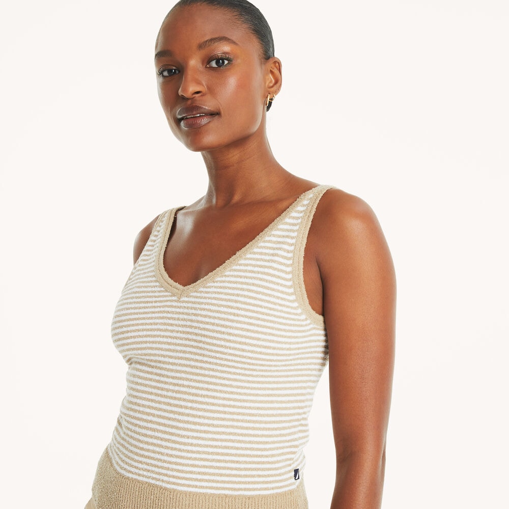 Striped V-Neck Sweater,Rope,large