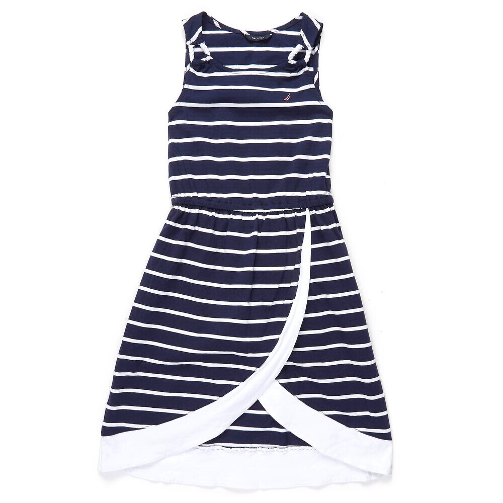 Little Girls' Striped Dress with Rope-Linked Straps (4-6x),Navy,large