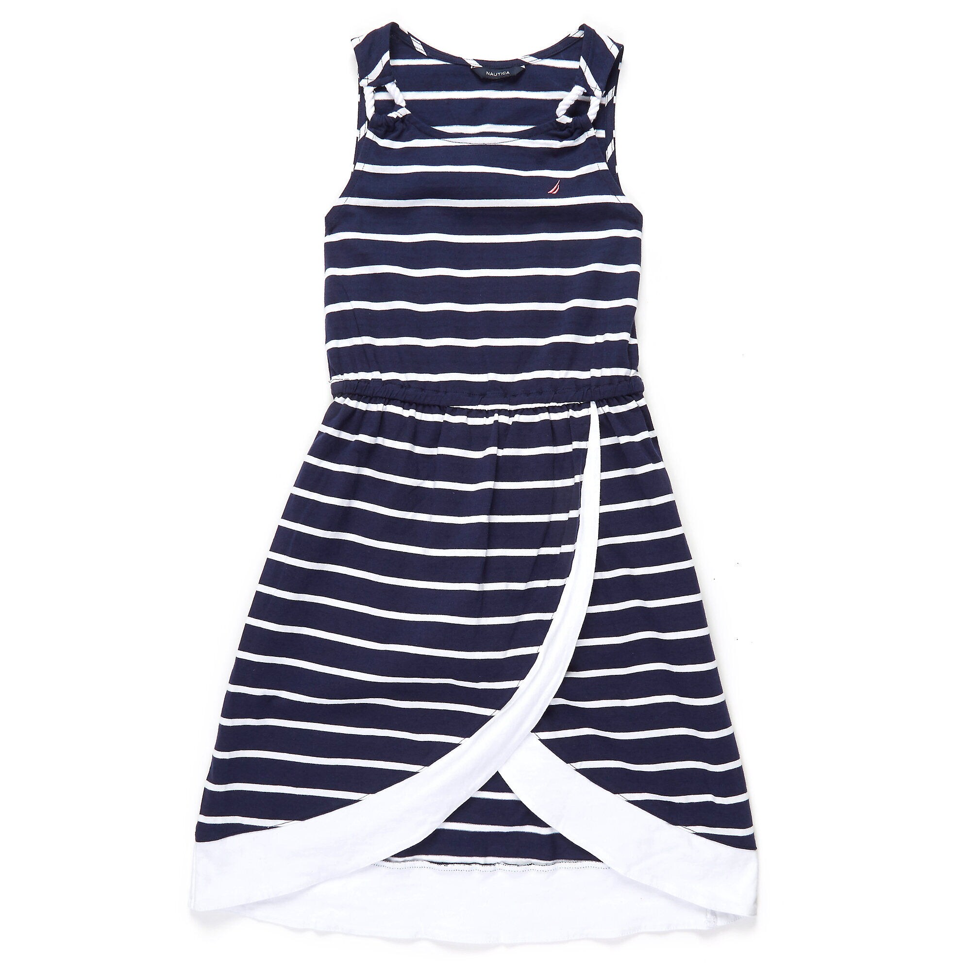 Little Girls' Striped Dress with Rope-Linked Straps (4-6x),Navy,large