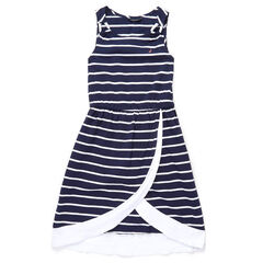 Little Girls' Striped Dress with Rope-Linked Straps (4-6x),Navy,large
