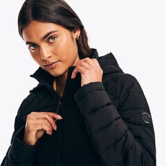Short Puffer Jacket With Removable Hood,True Black,large
